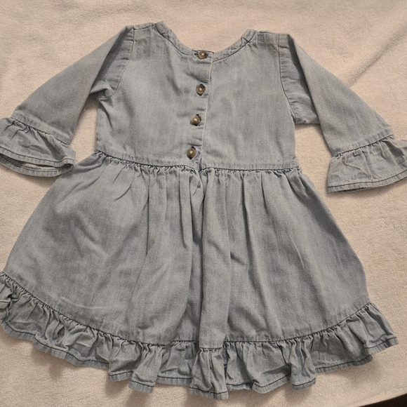 RuffleButts Toddler Girl's Chambray Denim Dress High Low Blue - Picture 3 of 4